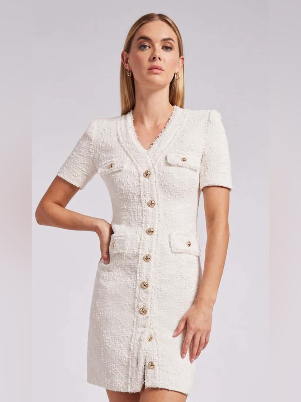 Generation Love Anne White Tweed Sequin Mini Dress Size Medium